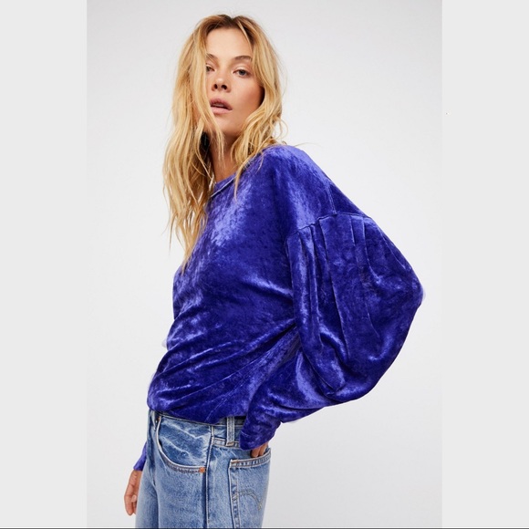 We The Free Sweaters - We The Free Purple Milan Velvet Crewneck Pullover